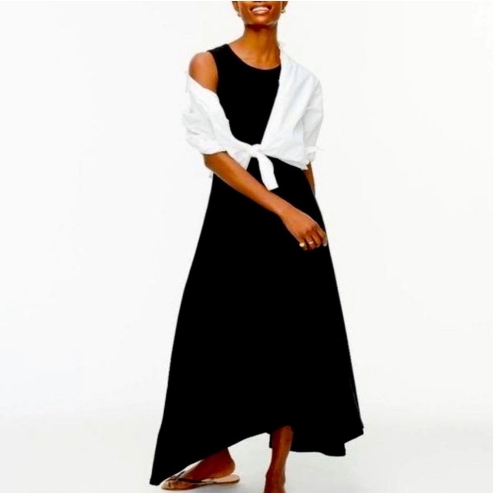 J. Crew High Low Maxi A-Line Solid Black Tank Dress